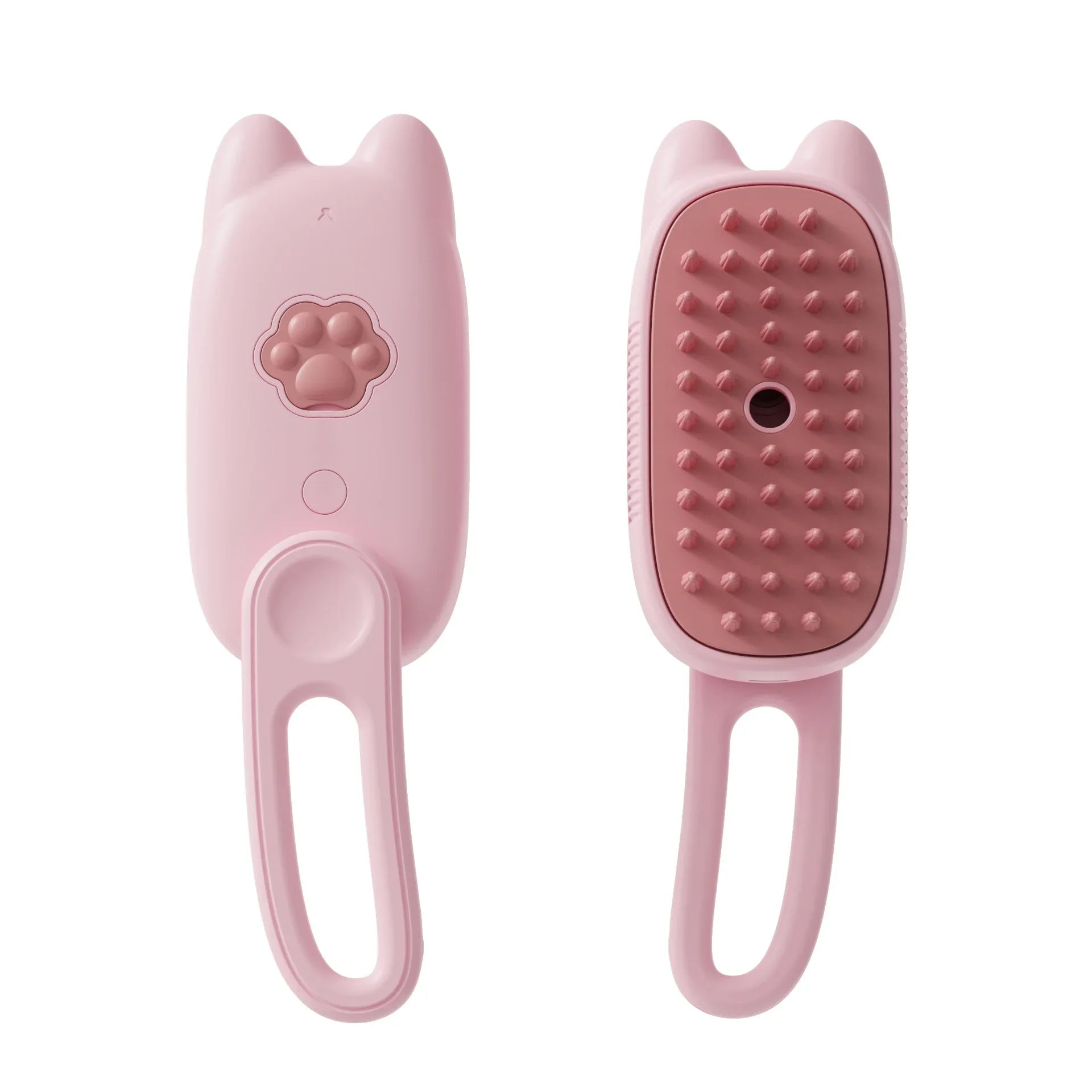 Pink cat ears-shaped 3-in-1 pet steam brush for cleaning and massage