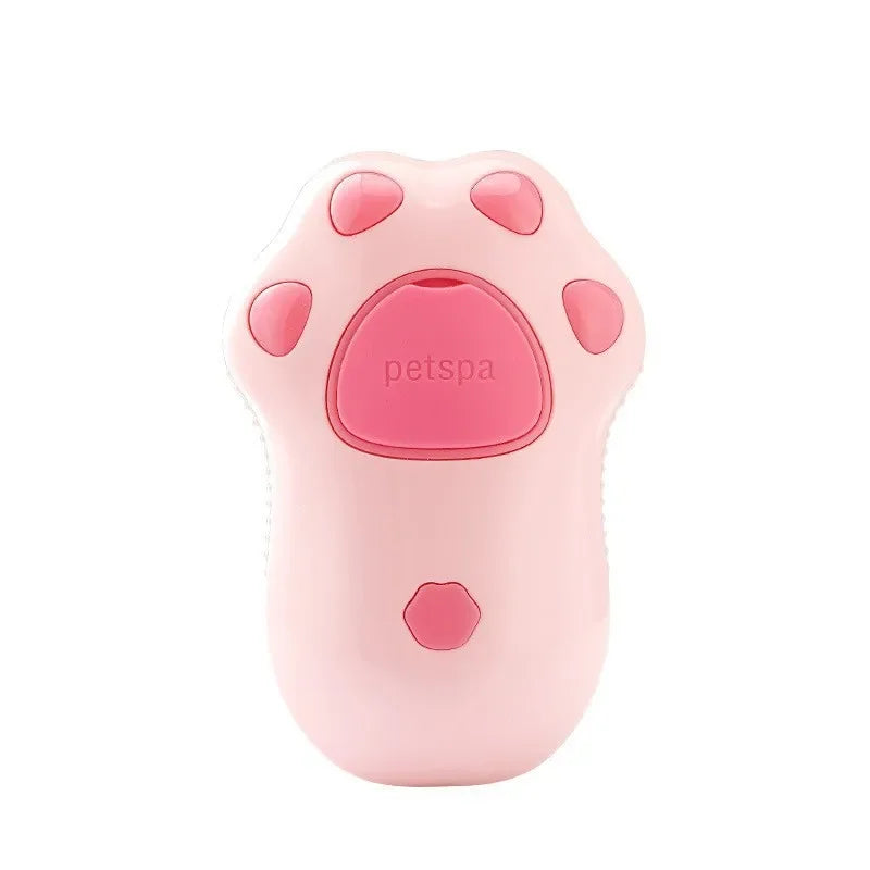 Pink paw-shaped 3-in-1 pet steam brush for cleaning and massage