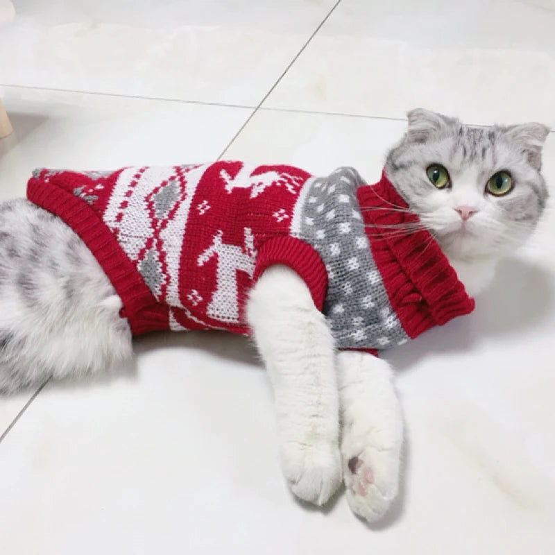 Christmas Cat Sweater: Warm Winter Costume for Cats & Small Dogs