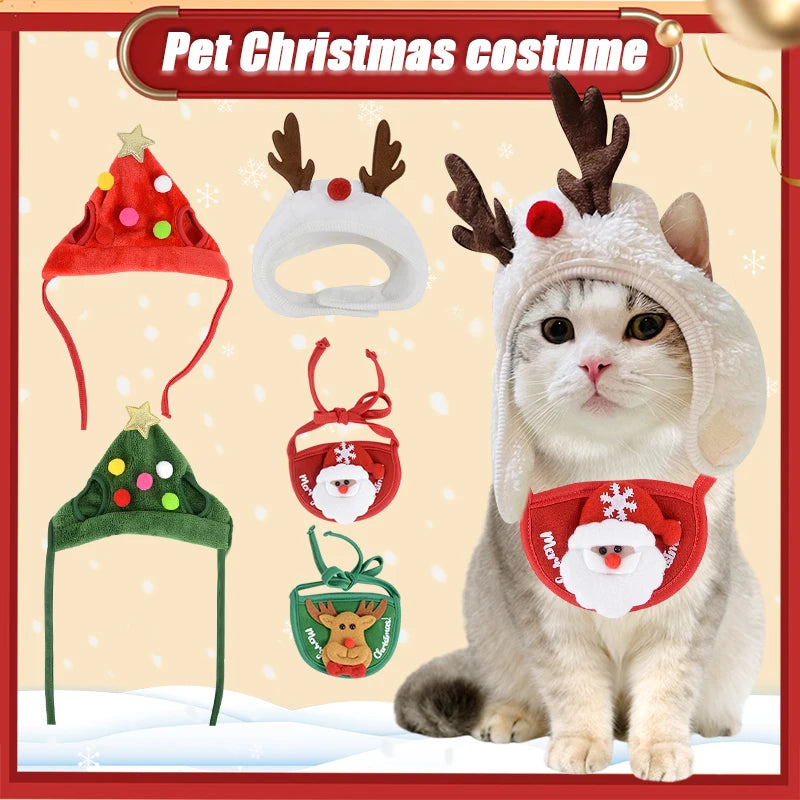 Christmas Hat & Bib Set: Festive Costume for Dogs & Cats