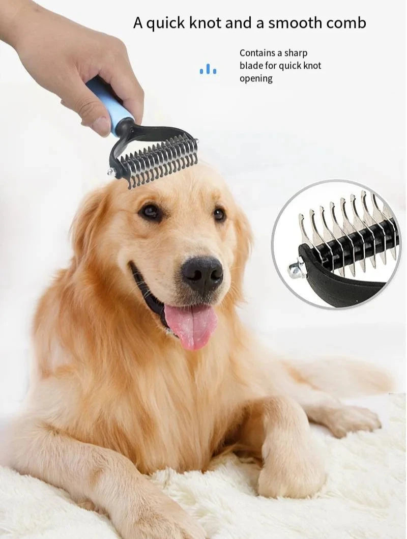 Close-up of the Dog & Cat Grooming Brush, showcasing its durable design and effective hair removal capabilities for all pet types