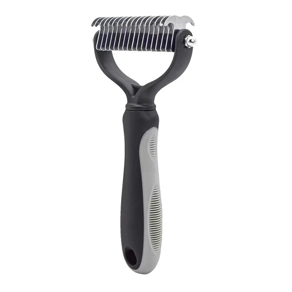 Gray Dog & Cat Hair Removal Comb, perfect for grooming long and short hair, effectively removing loose fur and preventing matting for a healthy coat