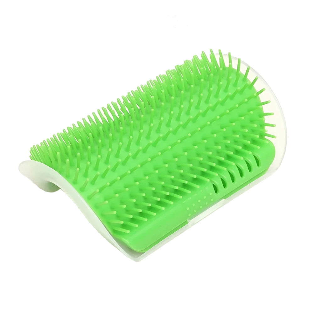 Green Cat Self Groomer with Catnip, designed for wall corners to offer gentle grooming and a calming massage experience for your cat