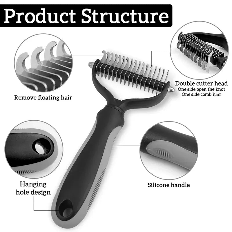 Grooming Brush for Dogs and Cats, featuring a dual-purpose design for dematting and trimming, perfect for maintaining your pet’s coat