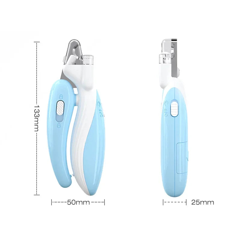 Professional pet nail clippers in use, highlighting LED light feature for safe nail cutting in pets