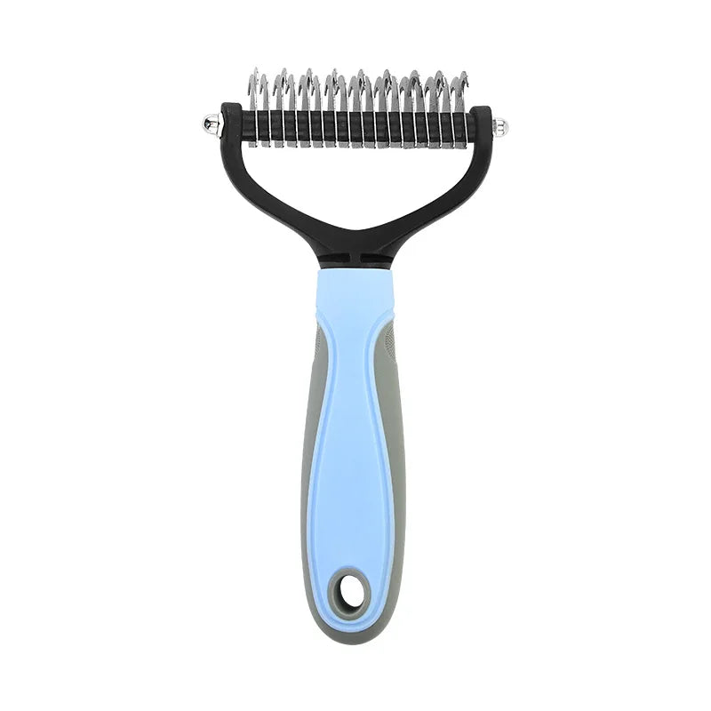 Light Blue Dog & Cat Hair Removal Comb, specially designed for grooming long and short hair, easily removing loose fur and mats for a clean, healthy coat