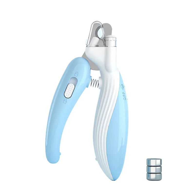 Light Blue Professional Pet Nail Clippers with LED Light for safe and precise grooming of dogs, cats, and small animals