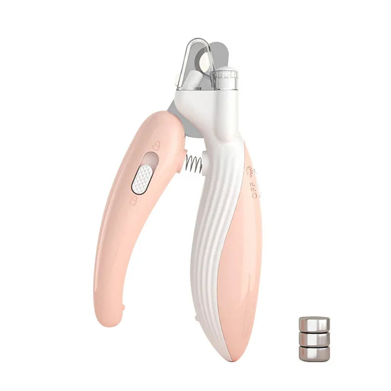 Light Pink Professional Pet Nail Clippers with LED Light for safe and precise grooming of dogs, cats, and small animals