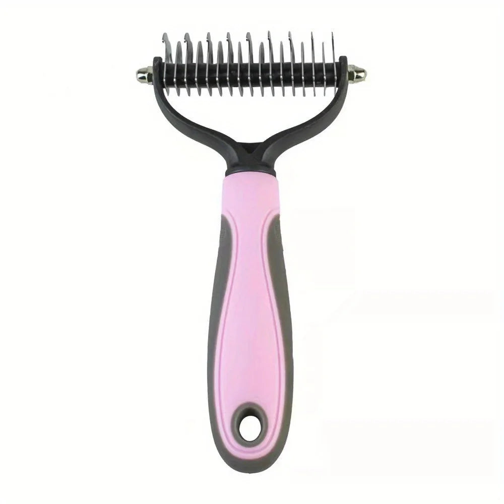 Pink Dog & Cat Hair Removal Comb, ideal for grooming long and short hair, effectively removing loose fur and tangles for a healthy and shiny coat