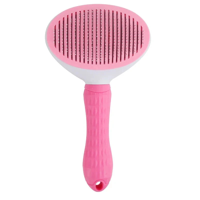 Pink Stainless Steel Pet Comb for Dogs & Cats, designed for effective grooming and hair removal, ensuring a healthy coat and soothing skin care for your furry friends