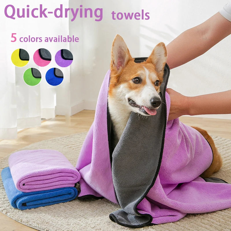 Quick-Dry Pet Bath Towel for Dogs & Cats, made from soft, absorbent fiber to quickly dry your pet after baths for a comfortable experience