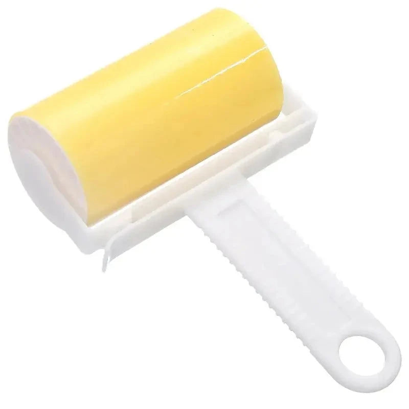 Yellow Colorful Lint Roller for Pet Hair Removal, featuring sticky sheets that effortlessly remove pet hair from clothing and furniture surfaces